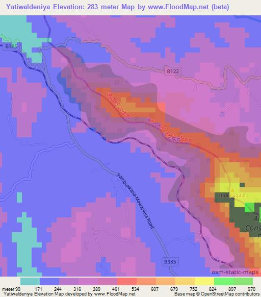 Yatiwaldeniya,Sri Lanka Elevation Map