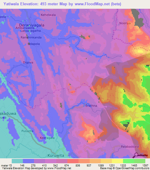 Yatiwala,Sri Lanka Elevation Map