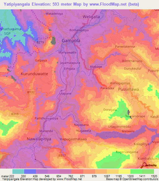 Yatipiyangala,Sri Lanka Elevation Map