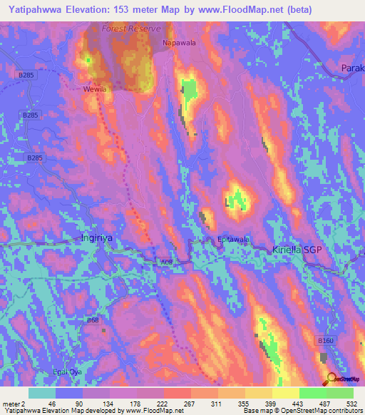 Yatipahwwa,Sri Lanka Elevation Map