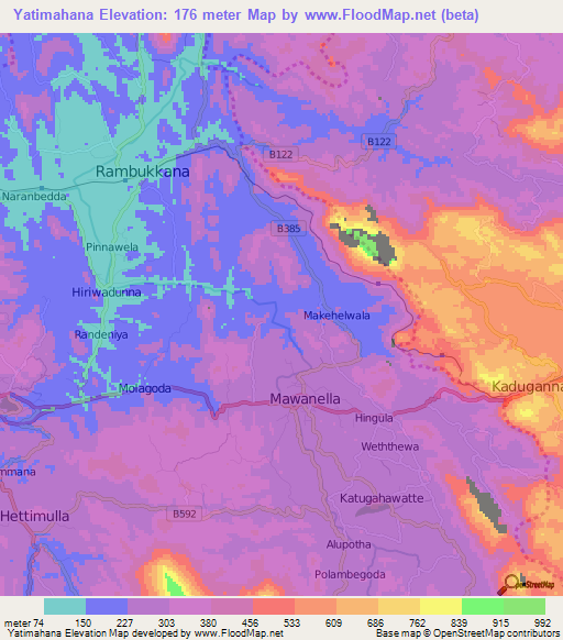 Yatimahana,Sri Lanka Elevation Map