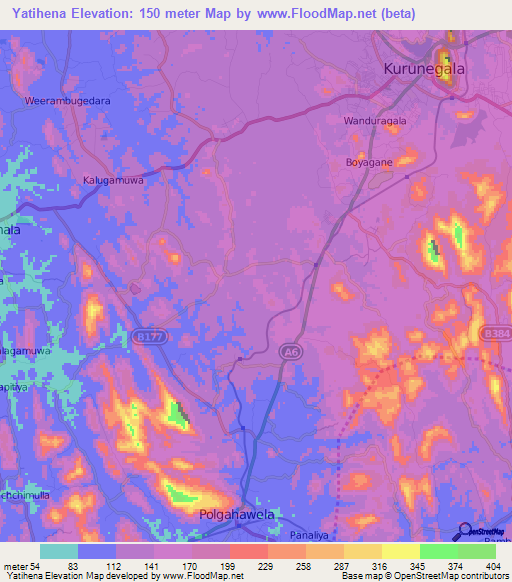 Yatihena,Sri Lanka Elevation Map