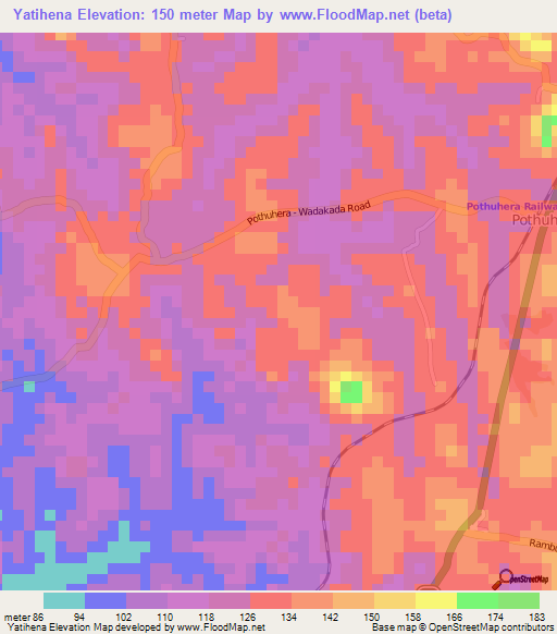 Yatihena,Sri Lanka Elevation Map