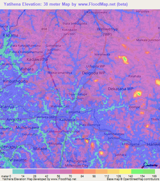 Yatihena,Sri Lanka Elevation Map