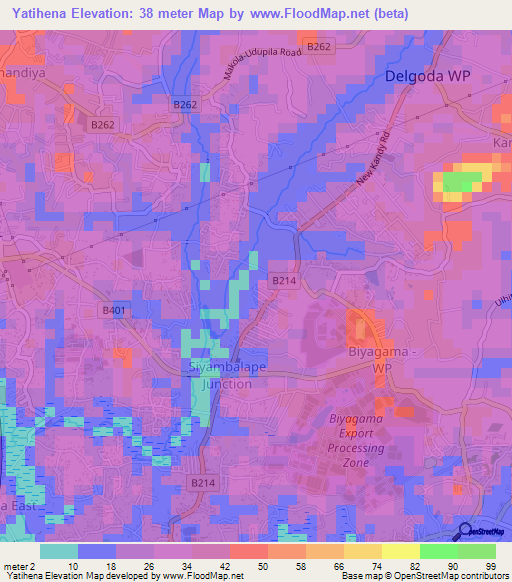 Yatihena,Sri Lanka Elevation Map