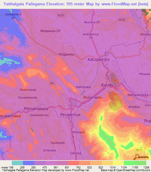 Yatihalgala Pallegama,Sri Lanka Elevation Map