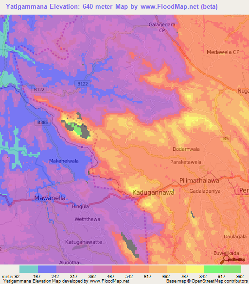 Yatigammana,Sri Lanka Elevation Map