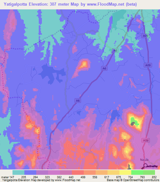 Yatigalpotta,Sri Lanka Elevation Map