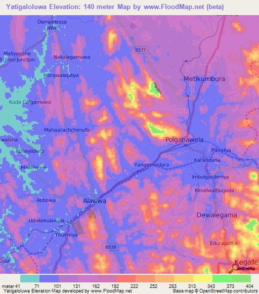 Yatigaloluwa,Sri Lanka Elevation Map
