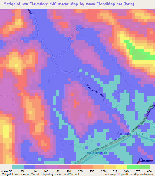 Yatigaloluwa,Sri Lanka Elevation Map
