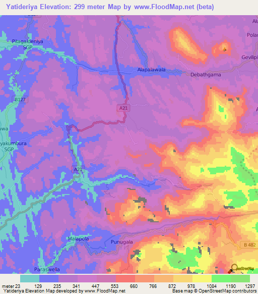 Yatideriya,Sri Lanka Elevation Map