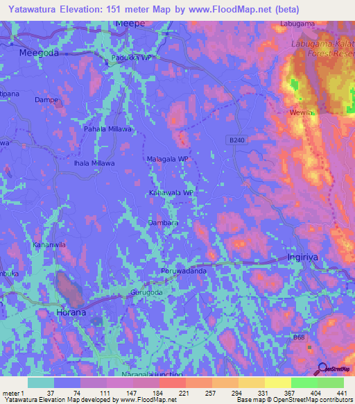 Yatawatura,Sri Lanka Elevation Map