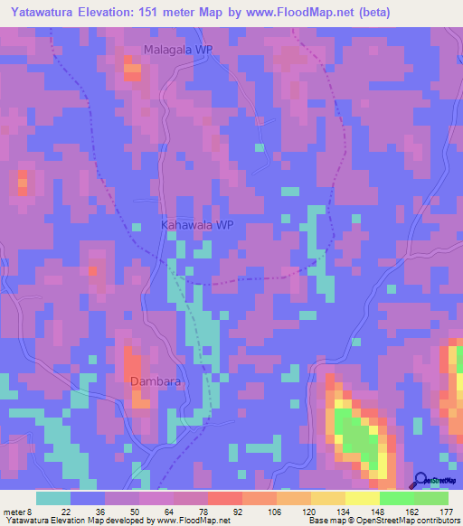 Yatawatura,Sri Lanka Elevation Map