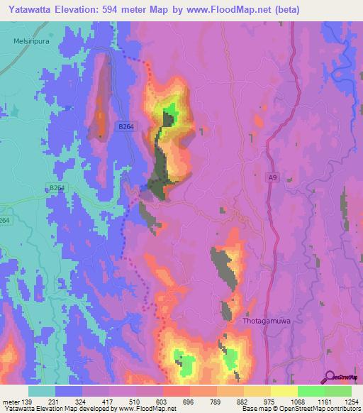 Yatawatta,Sri Lanka Elevation Map