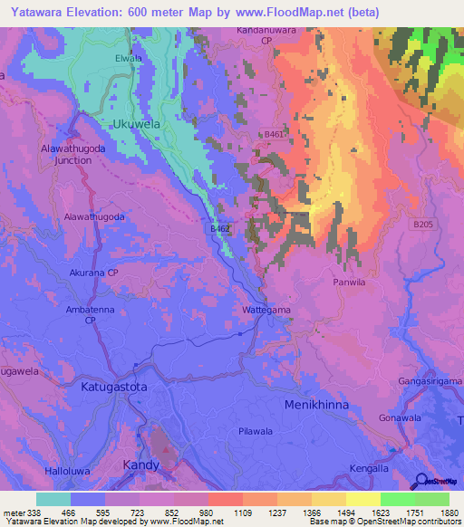 Yatawara,Sri Lanka Elevation Map