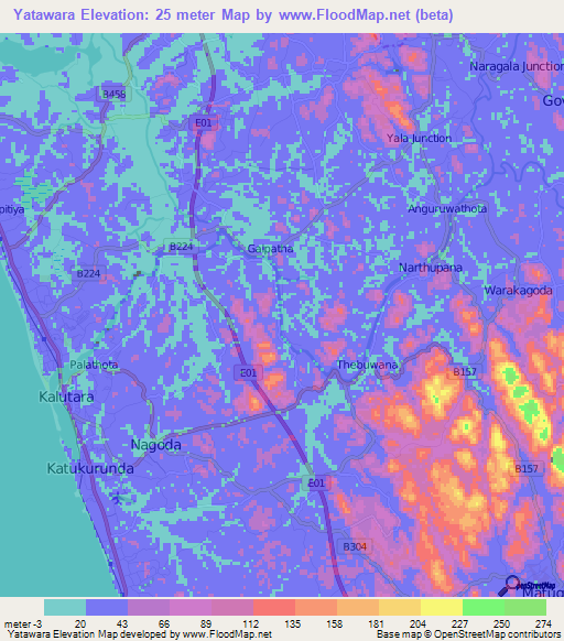 Yatawara,Sri Lanka Elevation Map