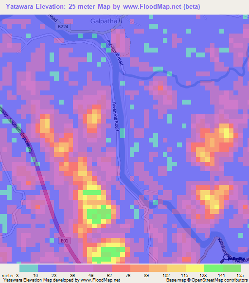 Yatawara,Sri Lanka Elevation Map