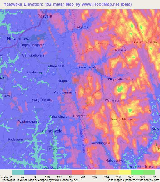 Yatawaka,Sri Lanka Elevation Map
