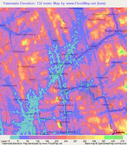 Yatanwala,Sri Lanka Elevation Map