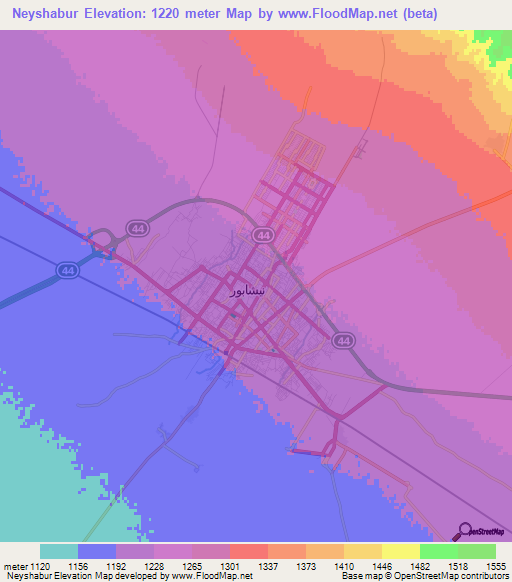 Neyshabur,Iran Elevation Map