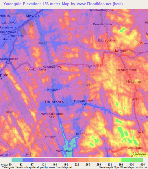 Yatangule,Sri Lanka Elevation Map