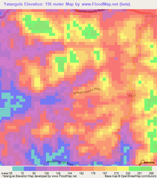 Yatangule,Sri Lanka Elevation Map