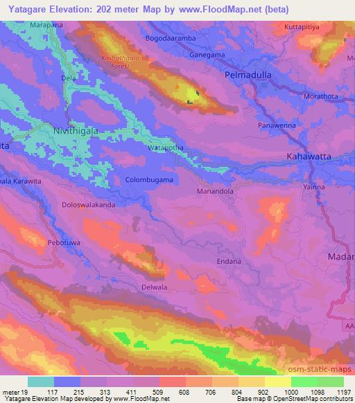 Yatagare,Sri Lanka Elevation Map