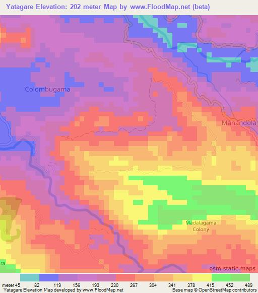 Yatagare,Sri Lanka Elevation Map