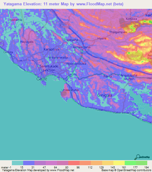 Yatagama,Sri Lanka Elevation Map