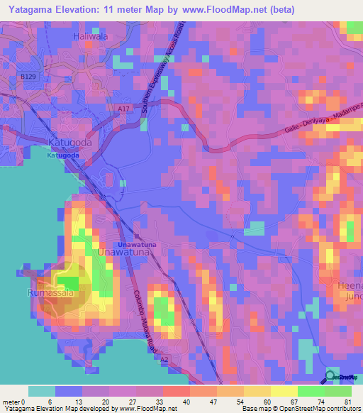 Yatagama,Sri Lanka Elevation Map