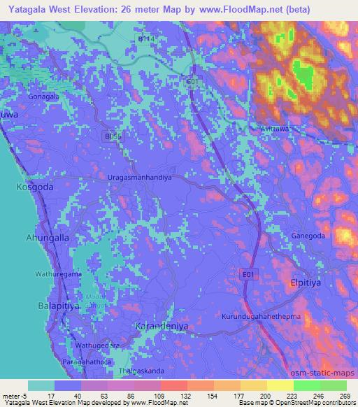 Yatagala West,Sri Lanka Elevation Map