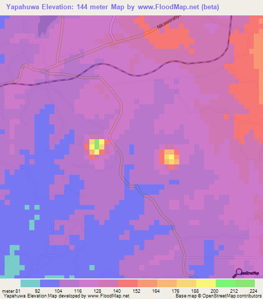 Yapahuwa,Sri Lanka Elevation Map