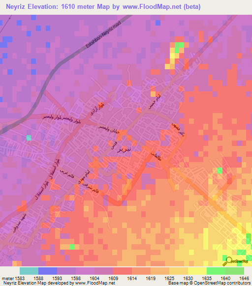 Neyriz,Iran Elevation Map