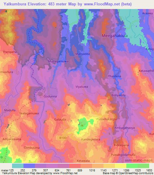 Yalkumbura,Sri Lanka Elevation Map