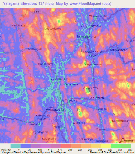 Yalagama,Sri Lanka Elevation Map