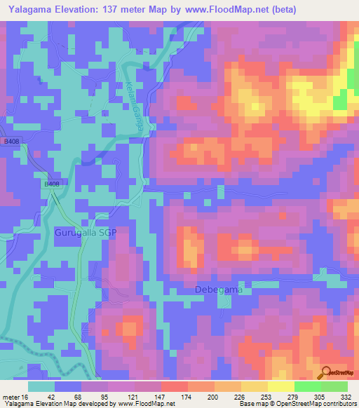 Yalagama,Sri Lanka Elevation Map
