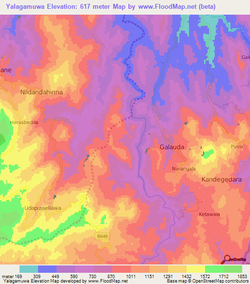 Yalagamuwa,Sri Lanka Elevation Map