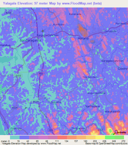 Yalagala,Sri Lanka Elevation Map