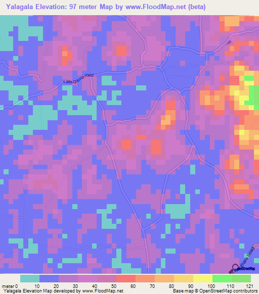 Yalagala,Sri Lanka Elevation Map