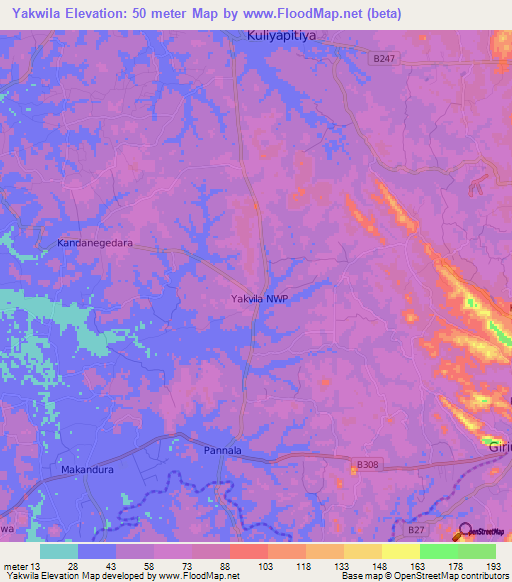 Yakwila,Sri Lanka Elevation Map