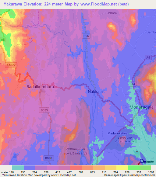 Yakurawa,Sri Lanka Elevation Map