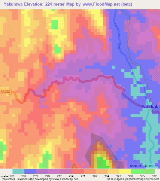 Yakurawa,Sri Lanka Elevation Map