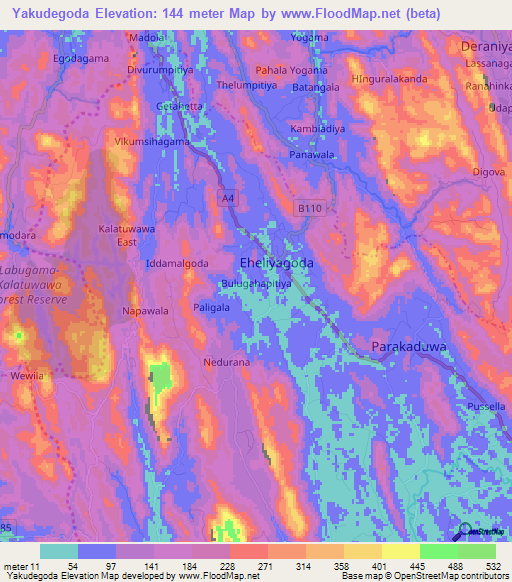 Yakudegoda,Sri Lanka Elevation Map