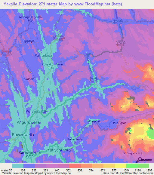 Yakalla,Sri Lanka Elevation Map