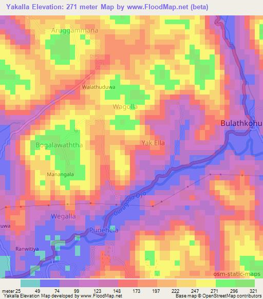 Yakalla,Sri Lanka Elevation Map