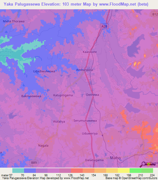 Yaka Palugassewa,Sri Lanka Elevation Map