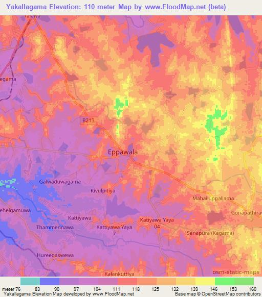 Yakallagama,Sri Lanka Elevation Map
