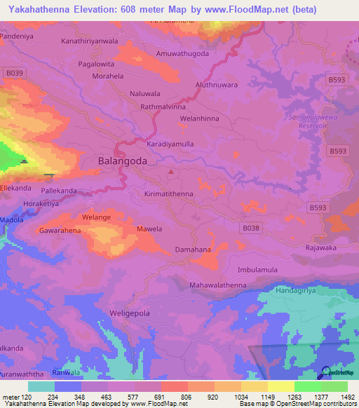 Yakahathenna,Sri Lanka Elevation Map