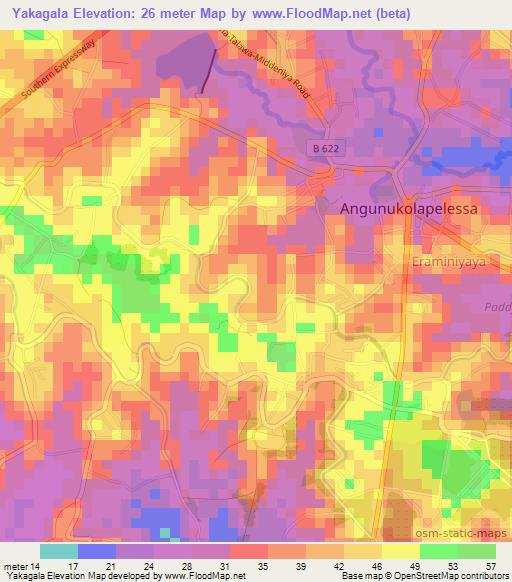 Yakagala,Sri Lanka Elevation Map