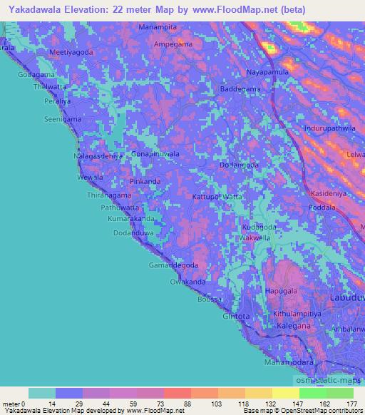 Yakadawala,Sri Lanka Elevation Map